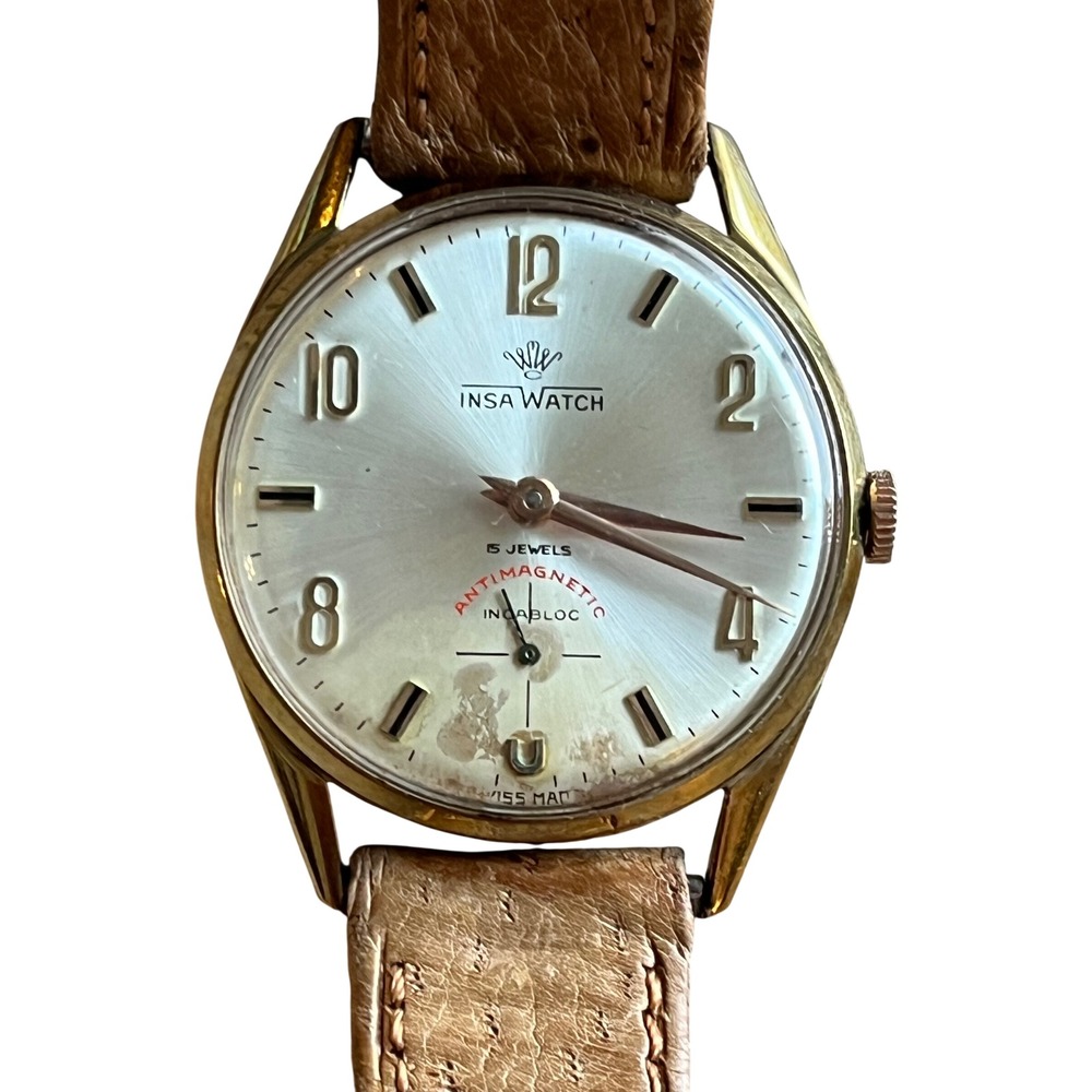 Vintage Insa Watch 15 Jewels Swiss Made Antimagnetic Incabloc Manual Gold Tone - Picture 7 of 7